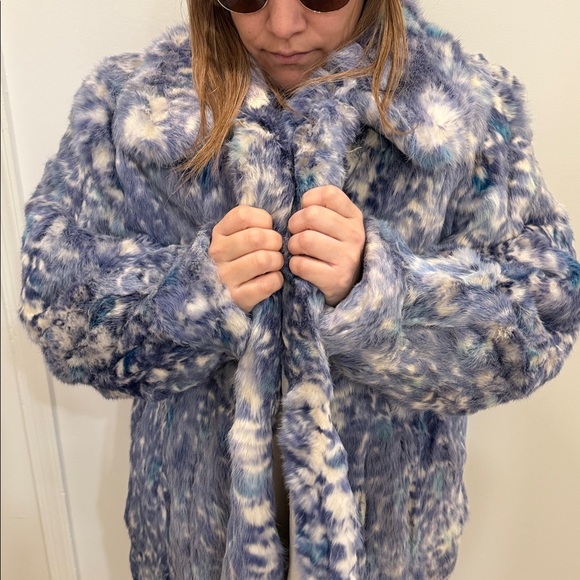 Women's Blue Real Rabbit  Fur Coat - Picture 10 of 14
